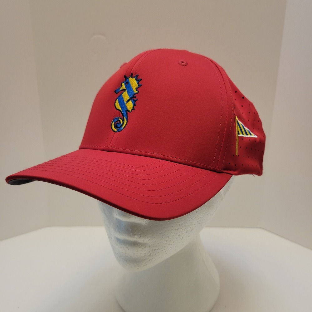 Richardson Mens Strapback Hat Red Embroidered Seahorse Logo Adjustable Miami '24